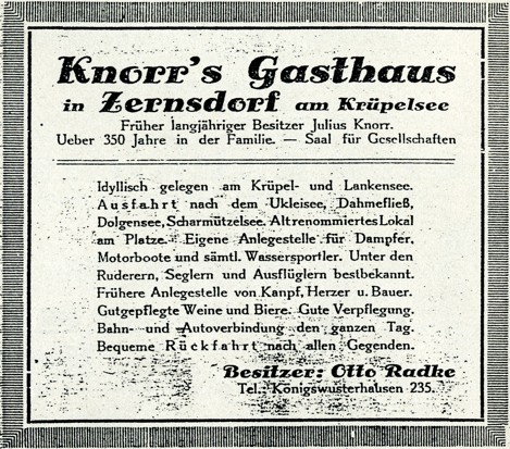 Knorr's Restaurant, Werbung, 1927
