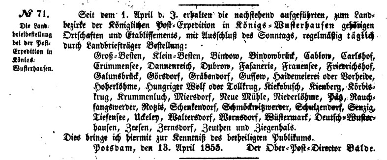 Amtsblatt 20. April 1855